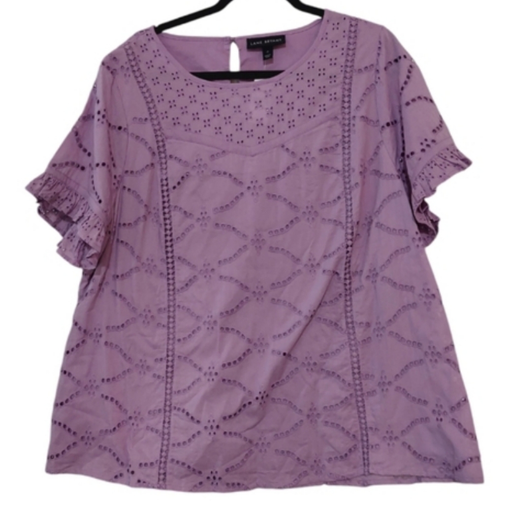 Lane Bryant Lavender Purple Womans Shirt Blouse Womans Size 12 Eyelet NWT